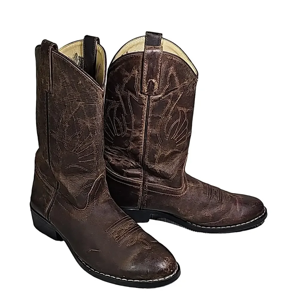 Masterson Boot Co. Brown Western Leather Cowboy Boots Style  RB2000Y Kids Sz 4D